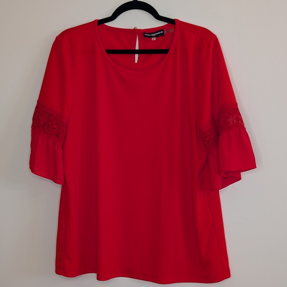 Karl Lagerfeld Red Boxy 3/4 Sleeve Blouse